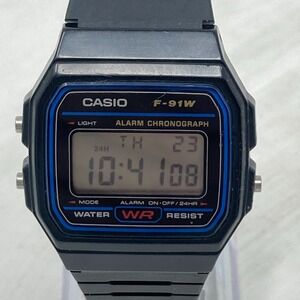 Casio Digital Watch Men Women 34mm Black 593 F-91W Alarm Chrono Date WR 8.5"